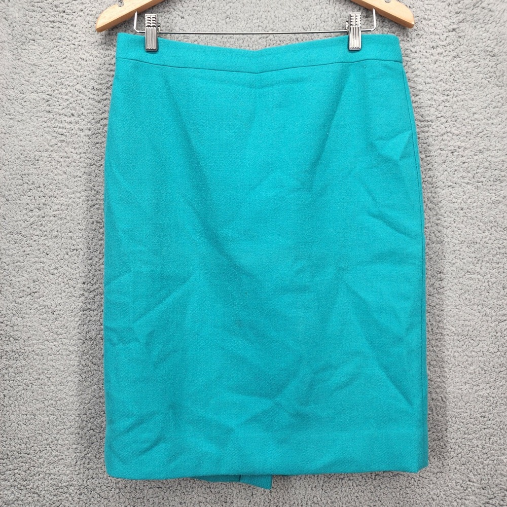 J Crew No 2 Pencil Skirt Teal 100% Wool Lined Poly Knee Length Size 8